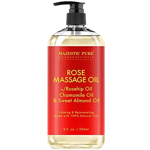 MAJESTIC PURE Rose Massage Oil - Hydrating, Calming, Warming, Relaxing & Rejuvenating Body Oil - Premium Grade, Made with Natural Oils - Skin Care for Men and Women - Made in USA - 8 fl oz - Image 1