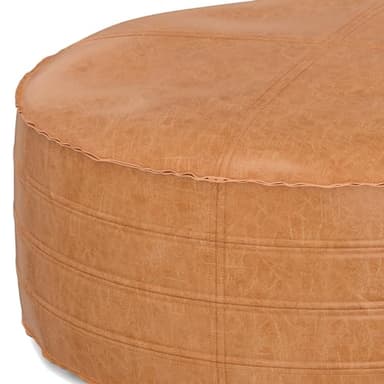 SIMPLIHOME Brody Boho Round Pouf in Distressed Brown Vegan Faux Leather for the Living Room, Bedroom and Kids Room - Image 6