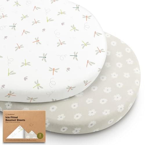 2-Pack Baby Bassinet Sheets Girl, Boy - Viscose Derived from Bamboo Fitted Bassinet Sheets Compatible with Halo Bassinest Swivel Sleeper, Baby Delight, Graco Bedside Bassinet Mattress Sheet (Meadow) - Image 1