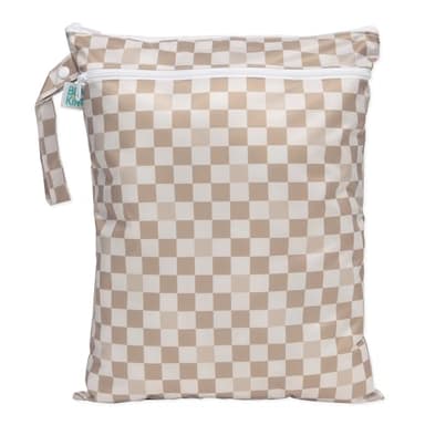 Bumkins Waterproof Wet Dry Bag for Baby, Travel, Swim Suit, Cloth Diapers, Pump Parts, Pool, Beach, Gym Clothes, Toiletry, Hook to Stroller, Daycare, Zipper Reusable Wetdry Packing Pouch, Beige Check - Image 1
