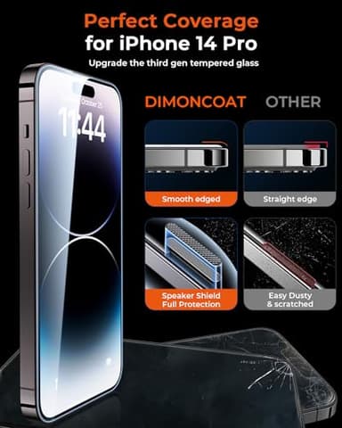 DIMONCOAT 4-PACK TOP 9H+ Glass for iPhone 14 Pro Privacy Screen Protector [Auto Alignment Kit] [10X Military Protection] UNBREAK Tempered Glass Film for iPhone 14 Pro 6.1 inch [Case Friendly] - Image 7