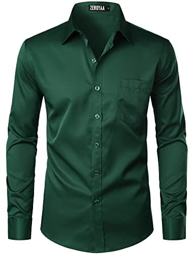 ZEROYAA Men's Urban Stylish Casual Business Slim Fit Long Sleeve Button Up Dress Shirt with Pocket ZLCL29-Dark Green Medium - Image 1
