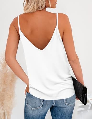 Zeagoo Womens V Neck Cami Tank Top Strap Sleeveless T Shirt Casual Loose Cotton Vest Blouse - White Small - Image 2