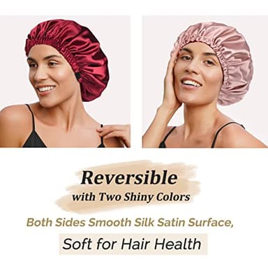 YANIBEST Adjustable Silk Bonnet Double Layer Satin Bonnet Hair Bonnet for Sleeping Bonnets for Women Hats Curly Natural Hair, Burgundy - Image 4