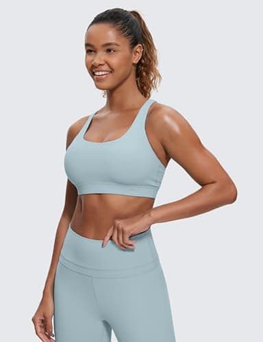 CRZ YOGA Women's Strappy Sports Bras Fitness Workout Padded Yoga Top Criss Cross Back Cami Cambric Blue Small - Image 2