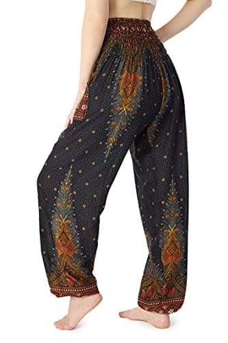 Lannaclothesdesign Women's Smocked Waist Boho Flowy Yoga Harem Pants Hippie Clothes - Image 2