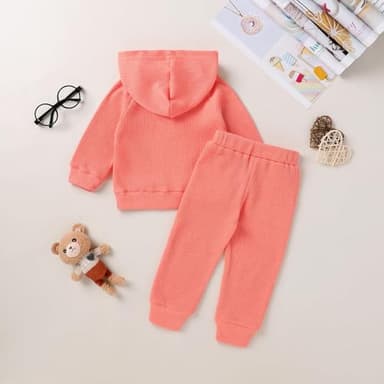 YOUNGER TREE Baby Girl Clothes Toddler Fall Winter Outfits Sweatshirt pants Sweatsuits for Infant Girl Baby Girl Clothing (Solid cotton pink+sunflower,12-18 Months) - Image 2