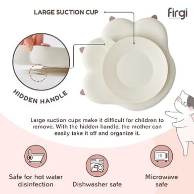Firgi MEOW Taupe Brown Divided Silicone Baby Toddler Suction Plates Non-Slip Silicon Plates Led Weaning Supplies BPA Free Toddler Travel Non-Toxic Kids with Suction - Image 5