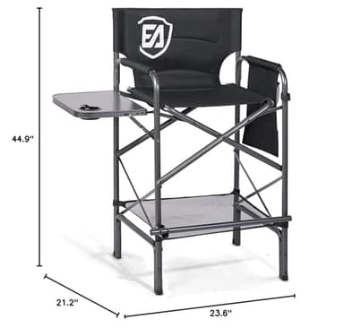 EVER ADVANCED 30.7" Seat Height Directors Chair for Makeup Artist with Side Table Easy Get in Out for Elderly Tall Camping Chair Supports 350lbs Black - Image 3