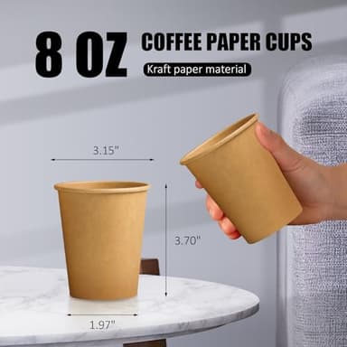 Clawsoff 180 Pack 8 oz Paper Cups, Brown Kraft Disposable Paper Coffee Cups, Unbleached Paper Cups for Hot/Cold Beverage Party, Picnic, Travel, and Events. - Image 2