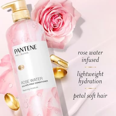 Pantene Rose Water Conditioner, Soothes, Replenishes Hydration, Safe for Color Treated Hair, Nutrient Infused with Vitamin B5 and Antioxidants, Pro-V Blends, 30.0 oz - Image 5