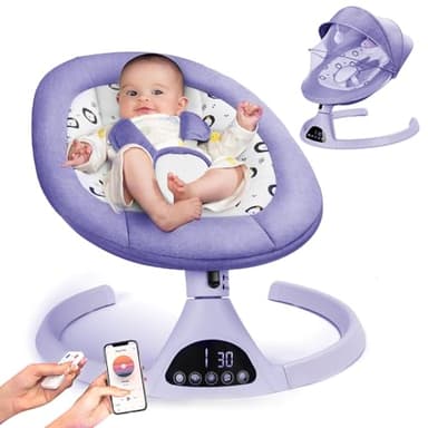 Electric Baby Swings for Infants to Toddler Baby Swing with 5-Speed 3-Seat Positions 5-Point Carabiner,with Bluetooth Music 10-Preset Melodies - Image 1