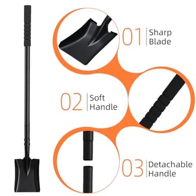 Small Square Shovel for Digging with Metal Handle, 43.3 Inch Heavy Duty Small Shovel, Trench Shovels Ideal for Digging Gardening Trenching Camping Planting Transferring, Black - Image 4