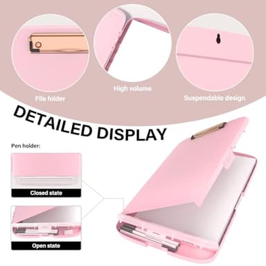 YEAHVIY Clipboard with Storage, Large Capacity Nursing Clipboards with Low Profile Clip, Heavy Duty Plastic Storage Clipboard with Pen Holder, Side-Opening (Light Pink with Rose Gold Clip) - Image 2