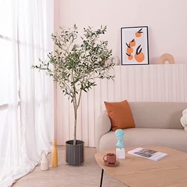 Artificial Olive Tree for Living Room Decor, 6FT Tall Faux Silk Plant Artificial Tree in Potted Oliver Branch Leaves and Fruits for Modern Home Decor Indoor - Image 4