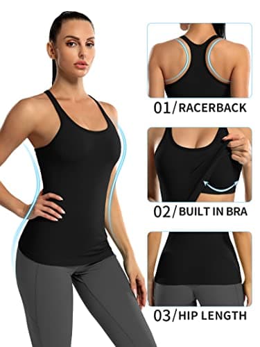 ATTRACO Workout Tank Tops for Women with Built in Bra Golf Yoga Athletic Shirts Slim Fit Black - Image 6