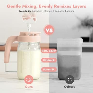 Papablic Glass Breastmilk Pitcher, Formula Mixing Pitcher with Mixing Handle Lid, Wide Mouth Mason Jar Mixer with Flip Locking Spout, Easy to Clean, BPA Free, Pink - Image 3