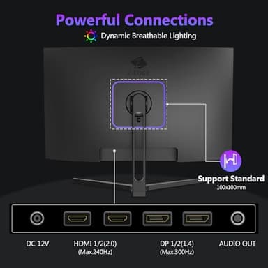 Z-Edge 27 inch Curved Gaming Monitor, FHD 1080P 300Hz 240Hz PC Monitor, Ultra-Fast MPRT 1ms Curved Monitor, 1500R, 16.7M Colors, UG27H Frameless Bezel, 2X DP 1.4 Ports and 2X HDMI 2.0 Ports - Image 6