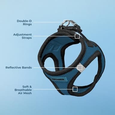 Best Pet Supplies - All Weather Mesh / Plush, Reflective, No Pull Harness for Small, Medium Dogs, Cats - Secure with Hook & Loop Fastener, Buckle, Double D-Rings - Blue/Black Trim, L - Image 3
