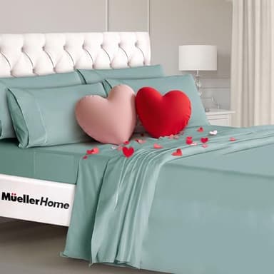 Mueller UltraTemp 6 PC Queen Sheet Set - Ultra-Soft Luxury Series, Cooling & Breathable Hotel Luxury Bed Sheets, Deep Pocket Wrinkle-Free Oeko-TEX, Light Teal - Image 8