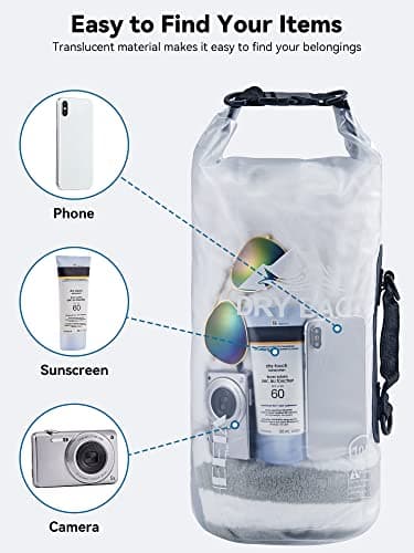 HEETA Dry Bag Waterproof for Women Men, Roll Top Lightweight Dry Storage Bag Backpack with Phone Case for Travel Swimming Boating Kayaking Paddle Board Camping Beach Accessories (White, 20L) - Image 7