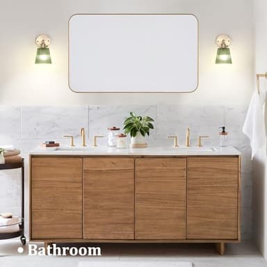 Shenmoyl Vintage Battery Operated Wall Sconce with Green Stripe Glass Lampshade Rechargeable Battery Powered Wall Light with Remote Control for Bedside Bedroom Doorway, Set of 2 - Image 8