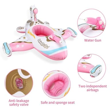 Swimbobo Toddler Pool Float with Seat Boat Inflatable Ride-on Airplane Baby Floatie for Kids Outdoor Toys(Pink Airplane) - Image 2