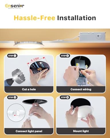 Ensenior 12 Pack 4 Inch LED Recessed Ceiling Light, Dimmable, 5000K Daylight, 750LM 9W 120V, High Brightness Canless Wafer Downlight - ETL&FCC&IC - Image 6