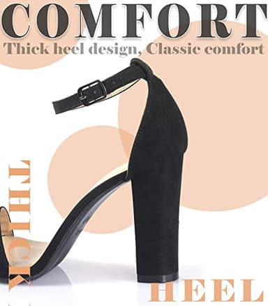 Ankis Black Heels for Women - Open Toe Ankle Strap Chunky High Heel Pump Sandals Party Wedding Strappy Buckle Sandals Standard Size 4 Inches Tall Thick Heel Design - Image 3
