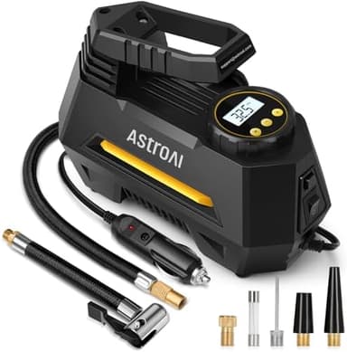 AstroAI Tire Inflator Portable Air Compressor Air Pump for Car Tires-Car Accessories, 9.8Ft Cord-12V DC-Powered Auto Pump with Digital Pressure Gauge, Emergency LED Light for Bicycle, Balloons, Yellow - Image 3