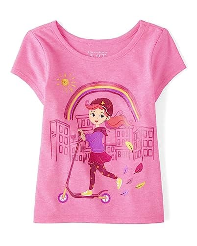 The Children's Place Baby-Girls And Toddler Girls Short Sleeve Graphic T-shirt Pink Scooter 3T - Image 1