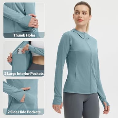 baleaf Women's Sun Protection Jacket Hoodie Clothing Lightweight Long Sleeve Sun Cover Up Shirt Heather Light Blue S - Image 5