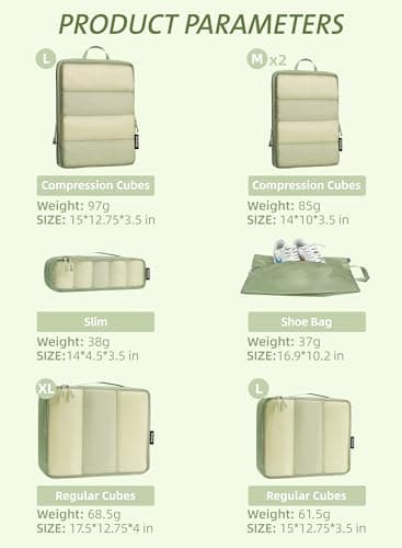 Bagail Ultralight Packing Cubes 7 Set, 3 Compression Packing Cubes 3 Packing Organizers With 1 Shoe Bag-Matcha Mesh - Image 2