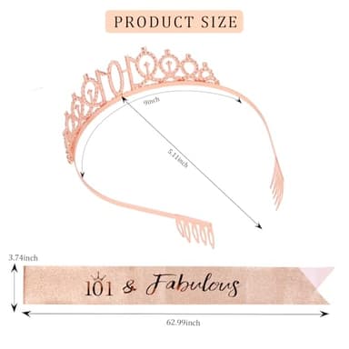 CIEHER 101th Birthday Decorations for Women: Crown, Sash, Pearl Pin - Fabulous 101st Birthday Tiara - Image 5