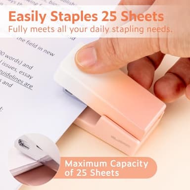 NUSIGN Mini Stapler with 830 Staples, Small Cute Desk Staplers, 25 Sheet Capacity, Pink-White Gradient - Image 2