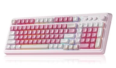 AULA 99 Key Keyboard, Wireless Gaming Keyboard Bluetooth Computer Keyboards Creamy Cute with Number Pad RGB Backlit Tri-Mode BT/2.4GHz/USB-C - Pink - Image 1