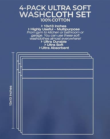 American Veteran Towel, 100% Cotton Turkish Washcloths for Bathroom Essentials 4 Pack, Soft Absorbent Wash Cloths Quick Drying Small Towels Washrags, White - Image 3
