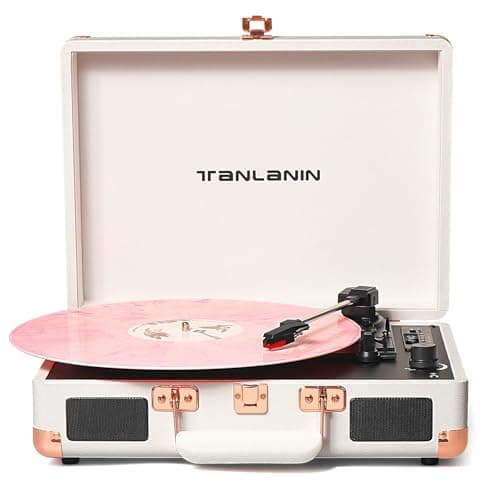 Vinyl Record Player Bluetooth Vintage 3-Speed Portable Suitcase Turntables with Built-in Speakers, Belt-Driven LP Player Support USB Recording AUX-in RCA Line Out Headphone Jack, White - Image 1