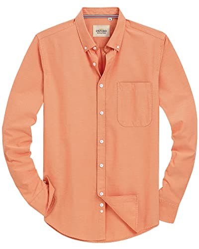 Alimens & Gentle Mens Solid Oxford Shirt Long Sleeve Dress Shirt Work Casual Button Down Shirts with Pocket Orange Yellow - Image 1