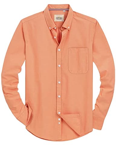 Alimens & Gentle Mens Solid Oxford Shirt Long Sleeve Dress Shirt Work Casual Button Down Shirts with Pocket Orange Yellow - Image 1