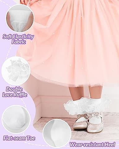 Witwot Toddler Girl Socks with Ruffle Dress Socks 5-7 Years Black-Pink-White - Image 2