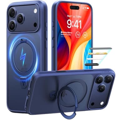 TORRAS Ostand Magnetic for iPhone 17 Pro Case, Fit for MagSafe, 3X Military Drop Protection, Camera Control, Slim Phone Case for iPhone 17 Pro with Kickstand, Translucent Matte Cover 6.3", Deep Blue - Image 1