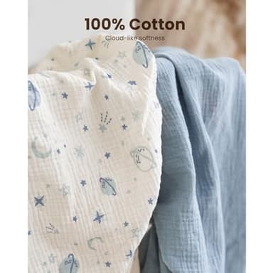 Konssy 2 Pack Muslin Bassinet Sheets for Baby Boy, 100% Cotton Soft Breathable Bassinet Mattress Sheets Fit for Hourglass Oval Cradle Rectangle Mattress (Star,Blue) - Image 3