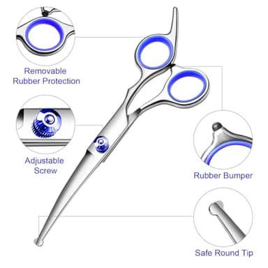 FAIGEO Professional Dog Grooming Scissors Kit, Titanium Coated Dog Scissors for Grooming, Grooming Shears Kit - Thinning, Curved Scissors and Comb for Dog Cat Pet (Blue 4 in 1) - Image 2