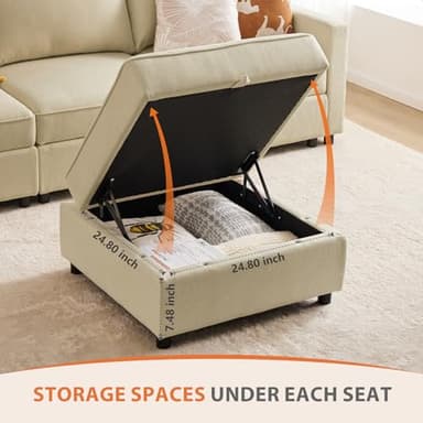 Sweetcrispy Convertible Sectional Sofa Couch, 6 Seat 6 Backs Sofa Set with Storage for Living Room, U-Shaped Modern Modular Sofa Sleeper with Reversible Chaise, Beige - Image 6