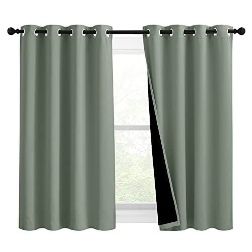 NICETOWN 100% Blackout Curtains 54 inches Long, Double-Deck Completely Blackout Window Treatment Thermal Insulated Lined Drapes for Small Window (Greyish Green, 1 Pair, 46 inches Width Each Panel) - Image 1