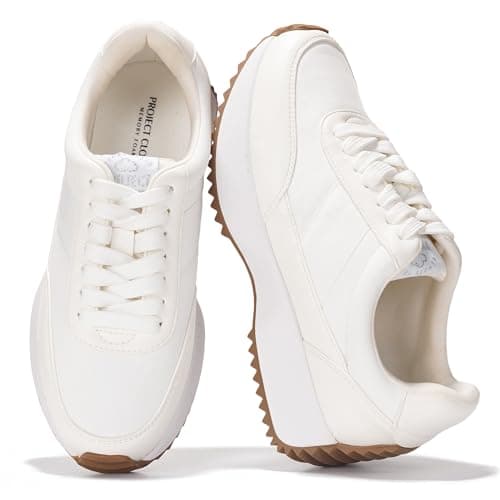 Project Cloud Womens Sneakers - Memory Foam Insole and Lightweight Spring Shoes - Non-Slip Lace Up Trendy Shoes - Fashion Sneakers for Women 2025 (Serena, Cream, 8) - Image 1