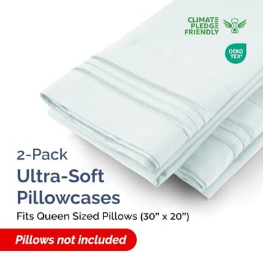 Queen Pillow Cases Set of 2 - Ultra Soft Hotel Quality Pillowcase Covers - Comfy, Cozy & Wrinkle Free - Shrinkage, Stain & Fade Resistant - Machine Washable Pillow Protectors - 2 Piece Set - Ice Blue - Image 2
