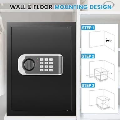 2.6 Cuft Safe Box, Steel Home Security Safe with Fireproof Waterproof Money Bag, Anti-Theft Safes for Home with Programmable Keypad Keys, Digital Safety Box for Documents Valuables Jewelry - Image 6