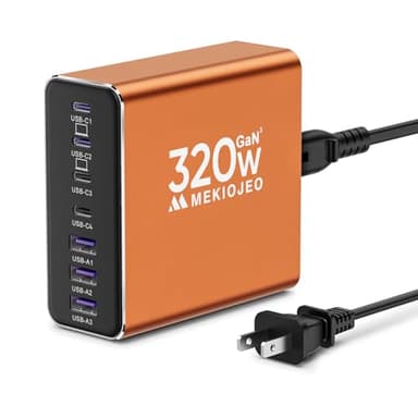 Aluminum Alloy USB C Charger GaN Charger Fast USB C Charging Station 7 Ports 65W Laptop for MacBook Pro/Air/iPad Pro/iPhone (Orange-4C3A) - Image 1